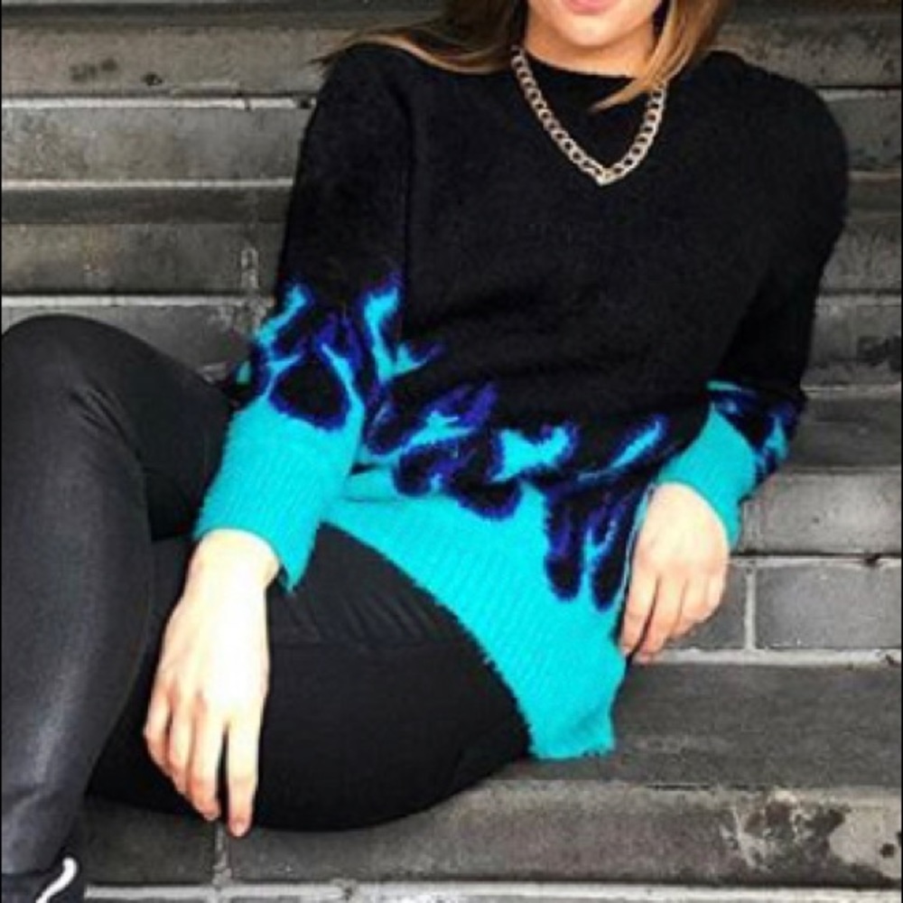 Adika Black & Blue Flame Eyelash Knit Sweater